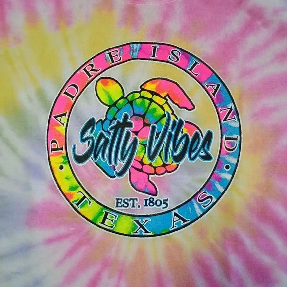 Salty Vibes T Shirt Girls Size Large Tie Dye Turtle Logo Crew Graphic - Picture 1 of 7